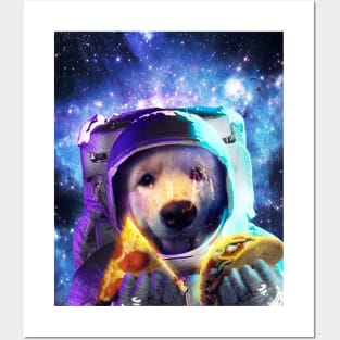 Astronaut Dog Eating Pizza Taco Posters and Art